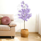 6ft Artificial Winter Jasmine Tree with Purple Flowers, Tall Faux Potted Blooming Plant for Indoor Outdoor Home Decor
