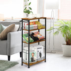 4-Tier Slim Rolling Cart | 7.3" Narrow Slide-Out Pantry Organizer with Rustic Wood Top