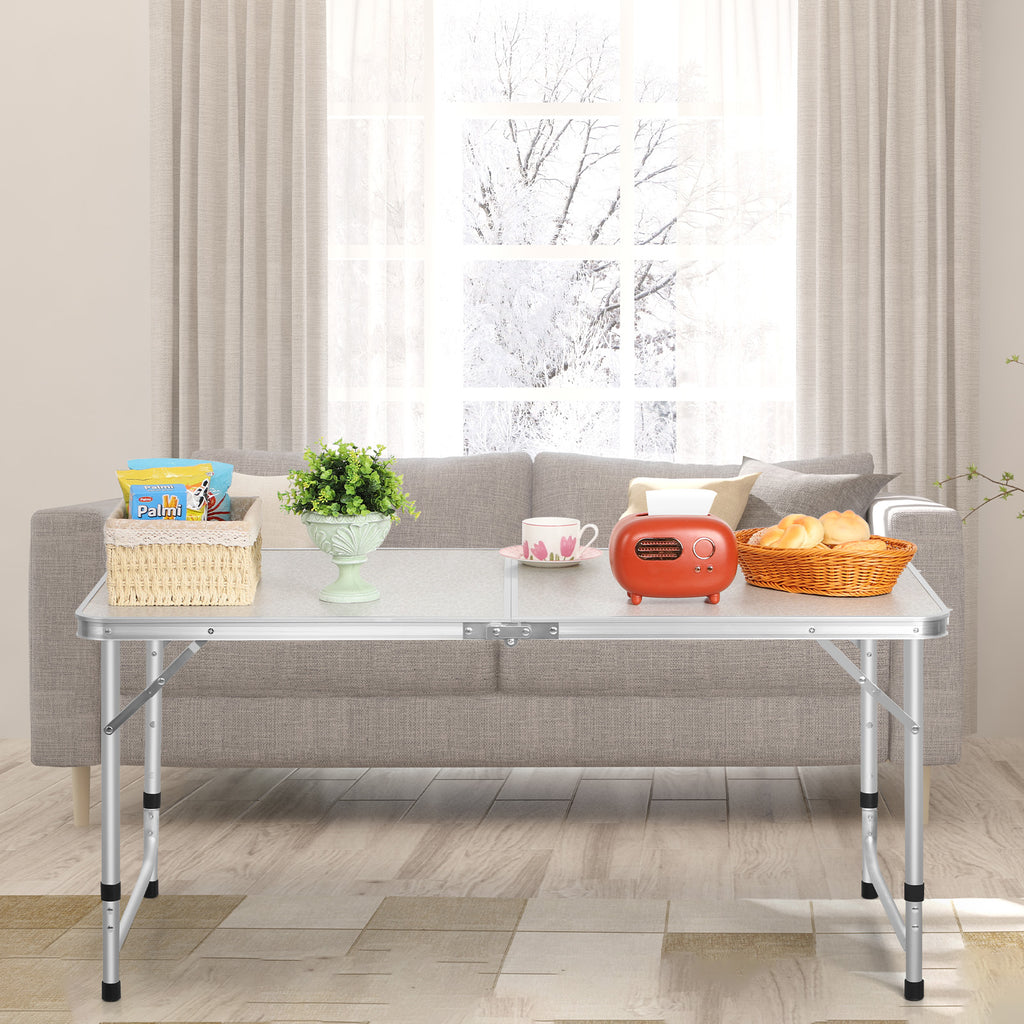 4FT Folding Camping Table - Portable Aluminum Lightweight Picnic Table with Adjustable Height, Heavy Duty Foldable Utility Table with Carry Handle for Outdoor, Indoor, Backyard, Beach, and BBQ