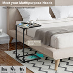 C-Shaped End Table, Snack Side Table Slide Under Sofa for Couch & Bed, Space Saving Sofa Table, Modern Gray,