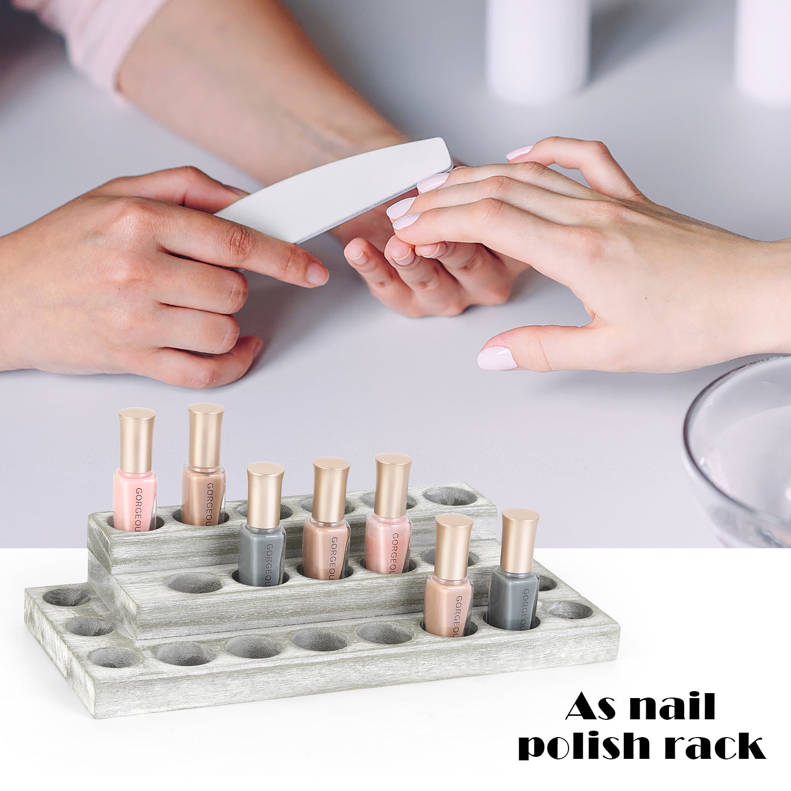 Olive Green 3-Tier Wooden Display Stand, 23-Compartment Storage Rack for Essential Oil and Nail Polish Vials (5ml to 20ml)