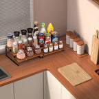 4-Piece 3-Tier Expandable Bamboo Spice Rack - Stackable Step-Style Pantry Organizer - Space-Saving Countertop Display Stand for Kitchen & Cabinets