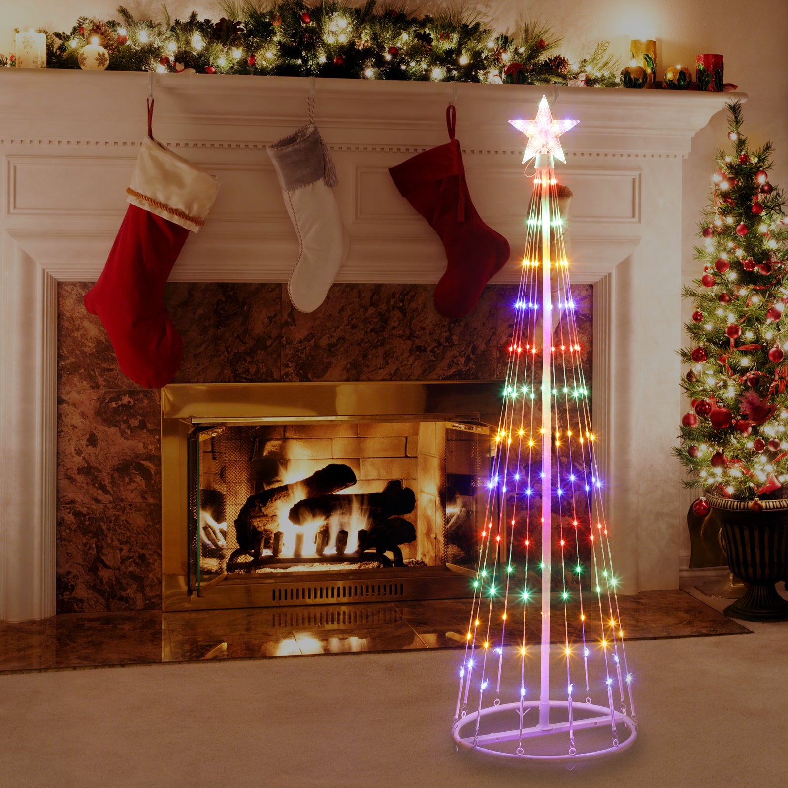Indoor Artificial Christmas Tree with Multi-Colored Lights and Star Topper