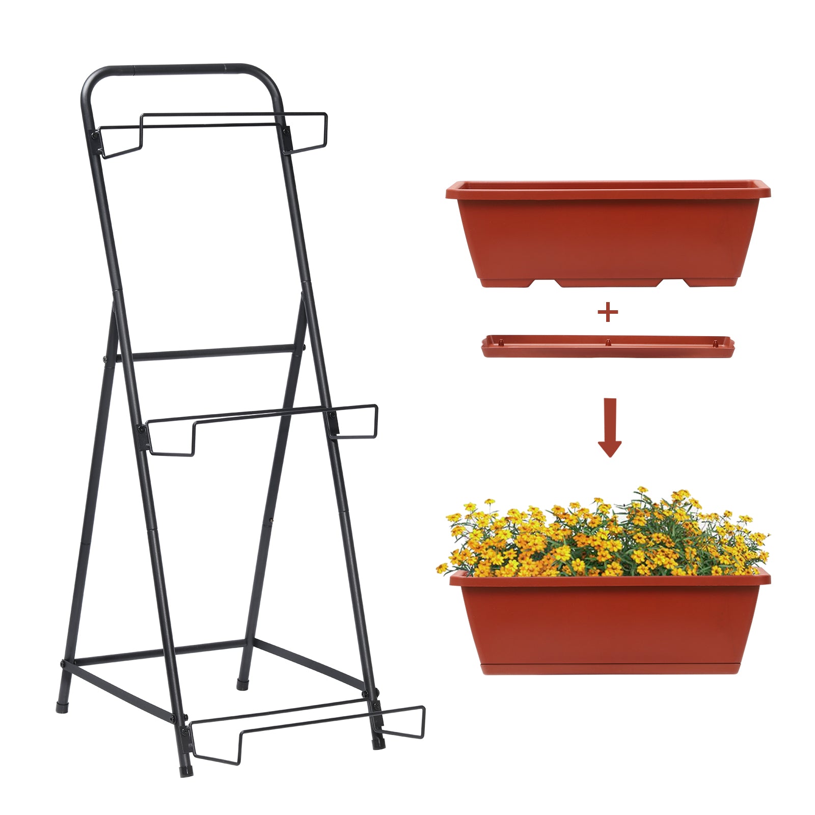3-Tier Vertical Raised Garden Bed - Freestanding Planter Box Set for Vegetables, Herbs, and Flowers, Brick Red