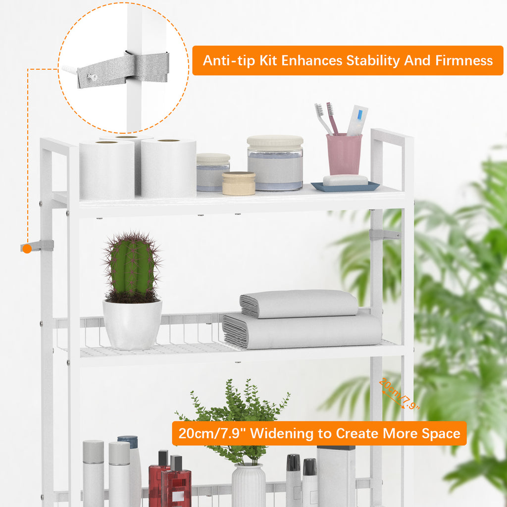 3-Tier Over the Toilet Storage Rack, Freestanding Space-Saving Bathroom Organizer, White Metal Shelf