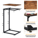 Set of 2 C-Shaped End Tables, Small Side Tables for Small Spaces, Rustic Brown Snack Tables for Couch & Bed,