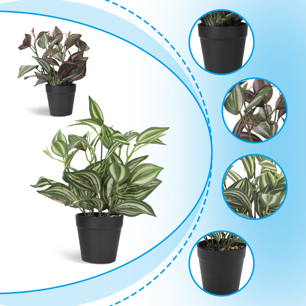 2-Pack Artificial Potted Plants, Mini Plastic Faux Flower Greenery for Living Room Bedroom Office & Desktop Decoration
