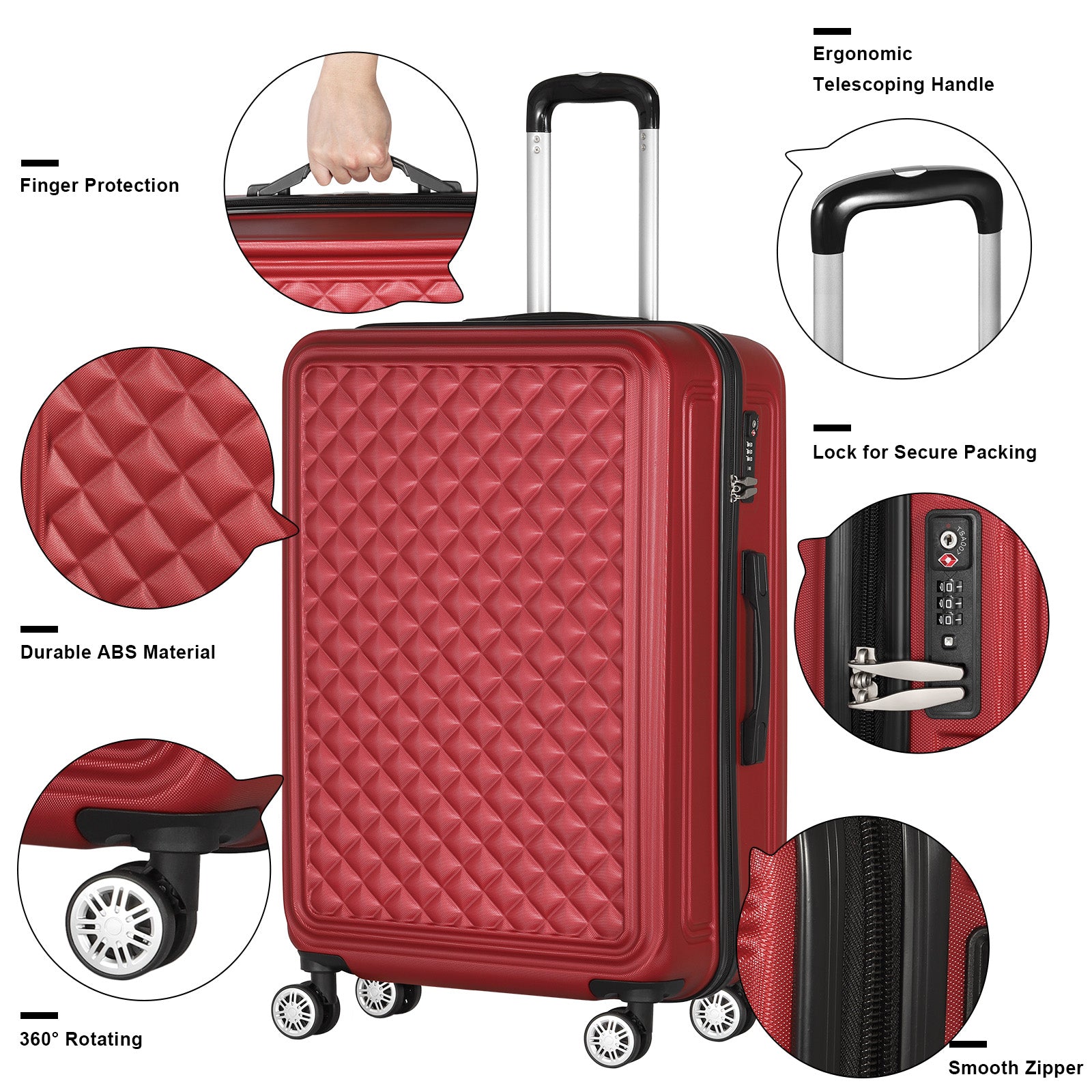 Luggage 3 Piece Set Suitcase Spinner Hardshell Lightweight TSA Lock 20/24/28 inch