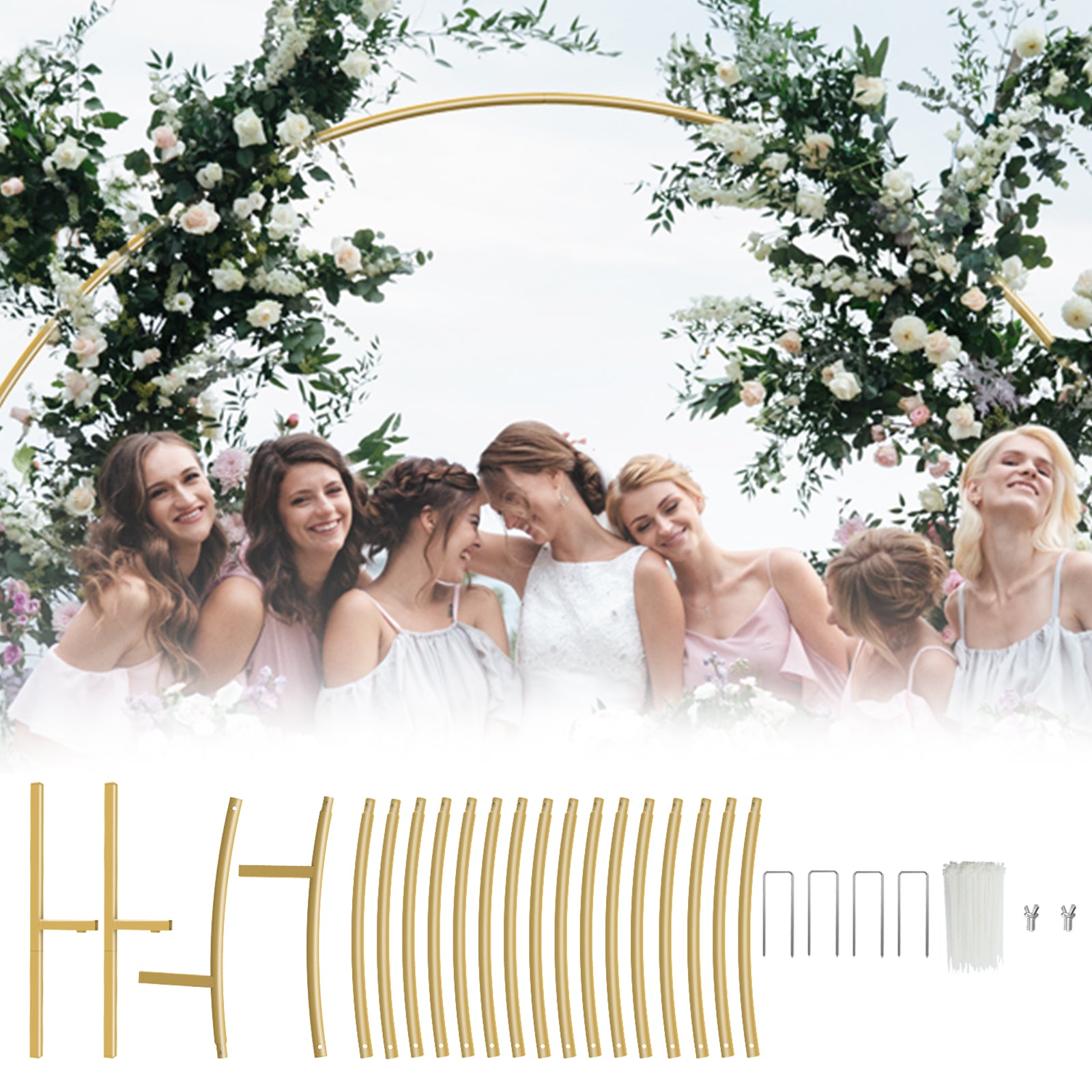 8.2ft x 8.2ft White Round Backdrop Stand, Circle Balloon Arch Frame Circle Backdrop Stand White Round Arch for Wedding Birthday Party Bridal Shower Anniversary Event Ceremony Decoration