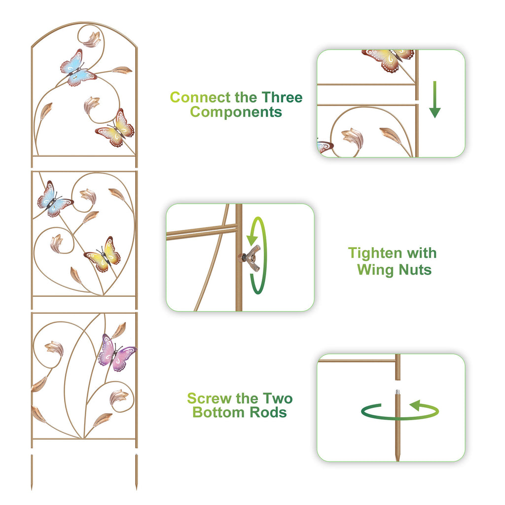 2-Pack Butterfly Garden Trellis - 52inch Decorative Metal Plant Support - Arched Flower Trellis for Yard, Patio & Balcony