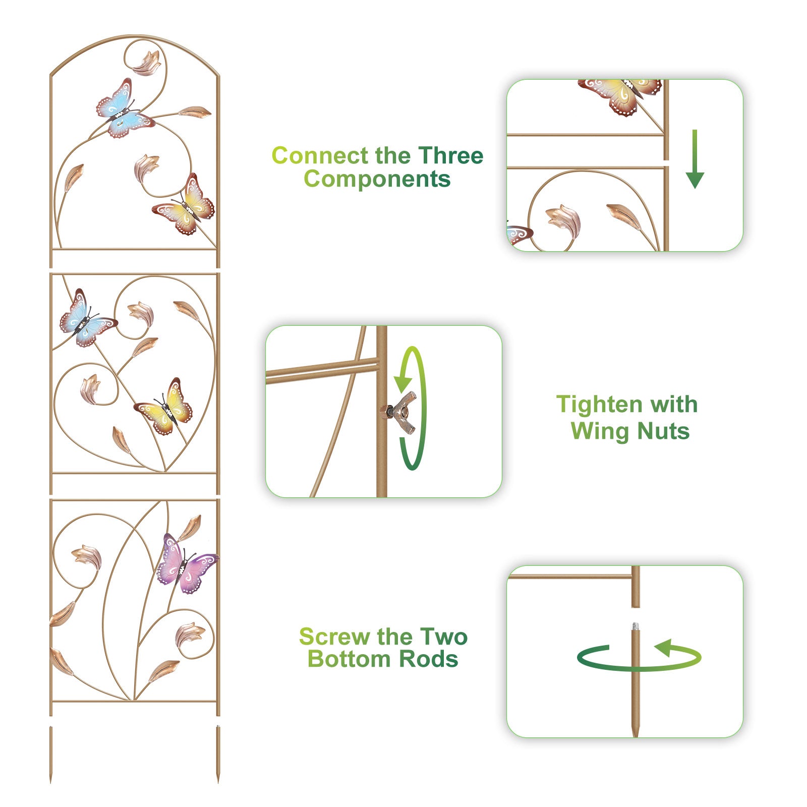 2-Pack Butterfly Garden Trellis - 52inch Decorative Metal Plant Support - Arched Flower Trellis for Yard, Patio & Balcony