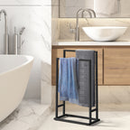 Matte Black Dual-Bar Towel Rack | Freestanding Hand Towel & Blanket Drying Stand