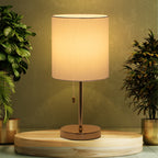 Black metal base table lamp with fabric shade, nightstand bedside lamp, fabric shade ambient light for living room, bedroom, office.