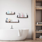 Floating Wall Shelves Set of 3 for Home Decor - Industrial Wood & Metal Hanging Racks for Bedroom & Bathroom