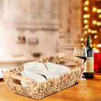 Handwoven Bathroom Storage Baskets with Wood Handles, Natural Water Hyacinth Organizer for Shelves, Closet, and Bedroom,