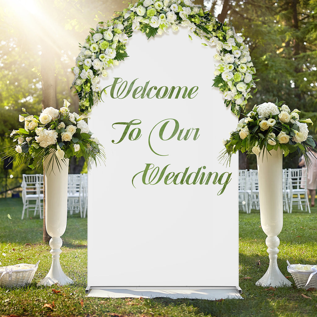 7.2ft Metal Arch Stand with White Cover Set, Stretchable Backdrop Frame for Wedding Ceremony