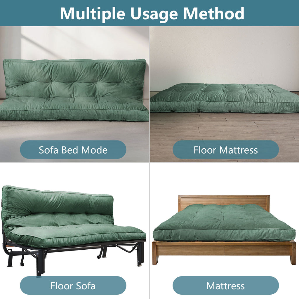 Full Size 6" Floor Futon Mattress, High Density Shredded Foam Folding Mattress for Adults, Gray Flannel