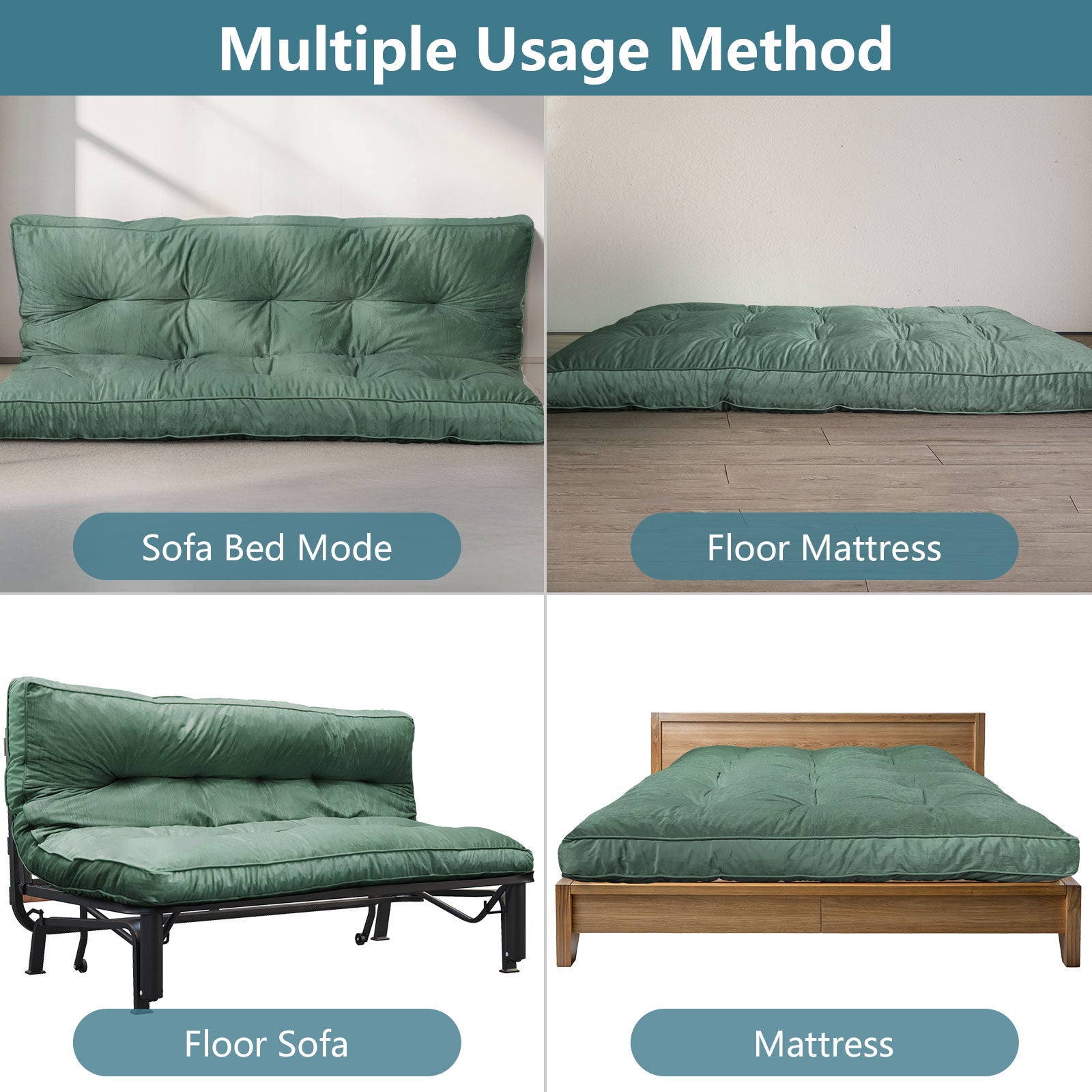 Full Size 6" Floor Futon Mattress, High Density Shredded Foam Folding Mattress for Adults, Gray Flannel