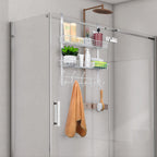 Over The Door Hanger with 2 Mesh Baskets & 5 Hooks - White Detachable Storage Rack