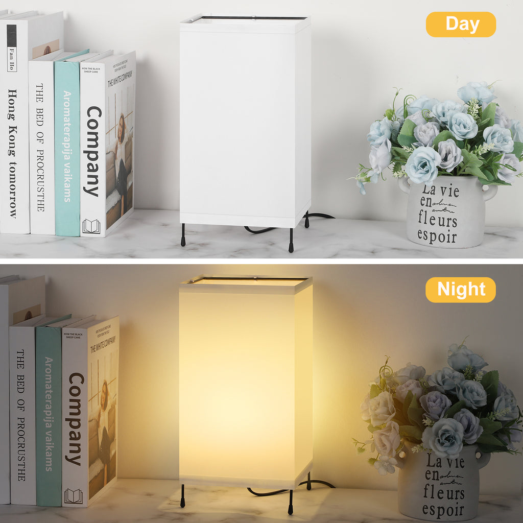 Modern White Fabric Table Lamps (Set of 2)， Small Cute Desk Lamps for Study Room.