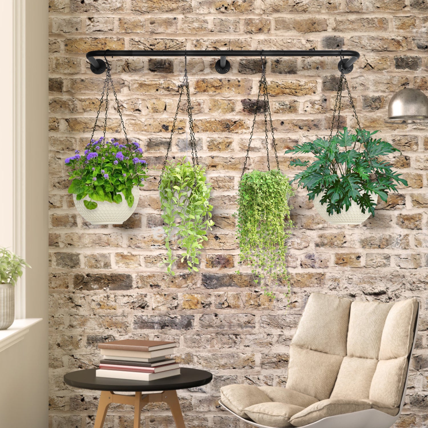 4-Piece Wall-Mounted Hanging Plant Rack with Chains