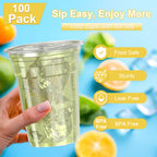 100-Pack 16oz/20oz/24oz Clear Plastic Cups with Lids & Straws - Leak-Proof Disposable Cups for Iced Coffee, Smoothies & Boba Tea