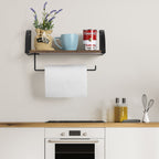 Wall-Mounted Wood Paper Towel Holder with Shelf - Farmhouse Kitchen Under-Cabinet Rack - Rustic Spice Organizer & Bathroom Towel Storage