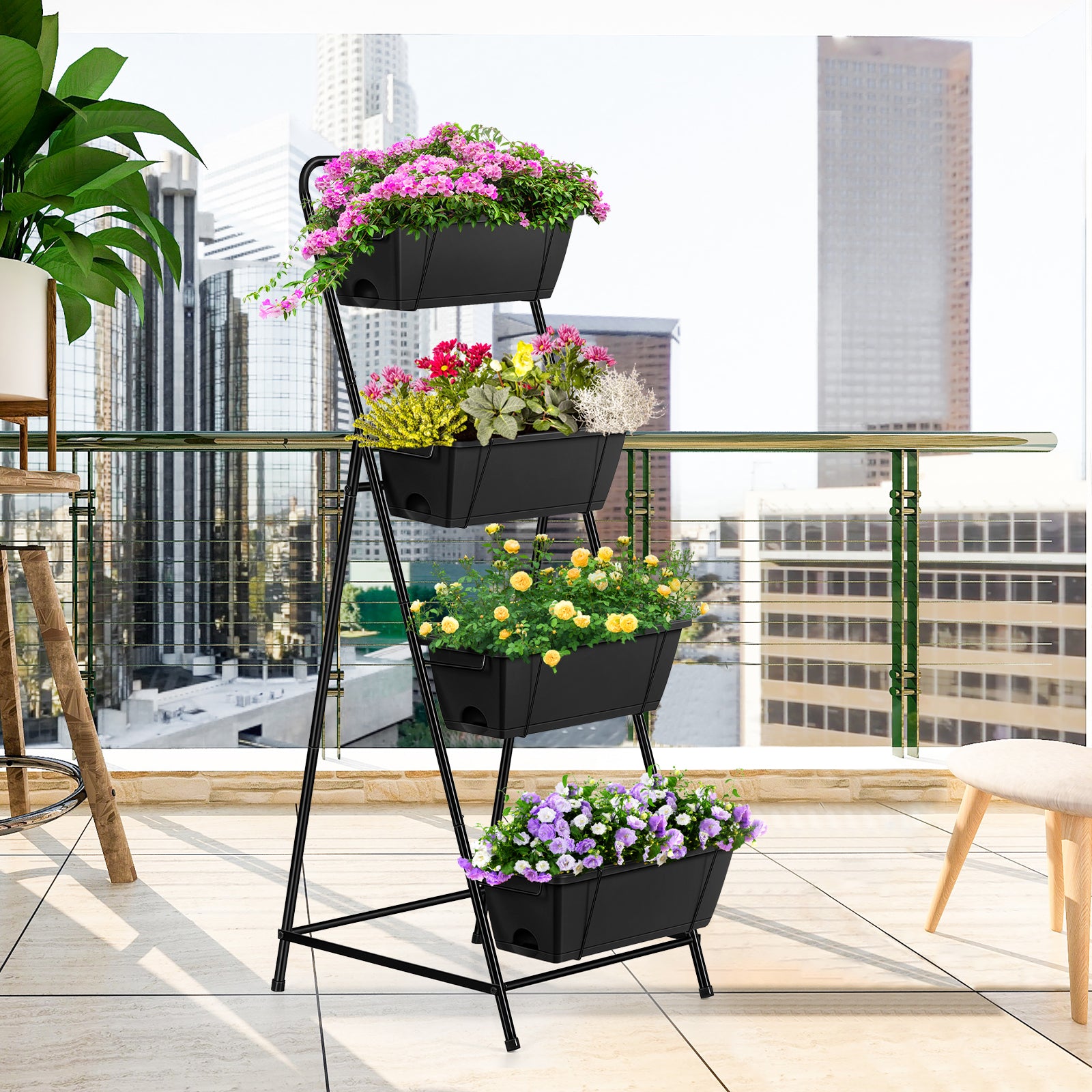 4-Tier Vertical Garden Planter Box - Freestanding Raised Bed with Drainage Holes for Patio & Yard