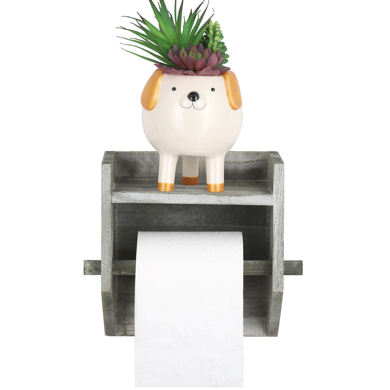 Rustic Wall-Mounted Wooden Toilet Tissue Dispenser with Integrated Display Ledge for Washrooms and Kitchens