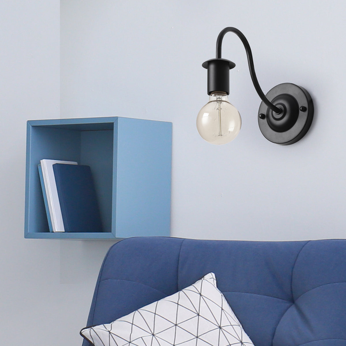 Set of 2 Vintage Wall Sconces Lamps with Metal Black Frame - Indoor Wall - Mounted Reading Light Fixtures Ideal for Bedroom Bedside, Also Suitable for Parking Lot, Warehouse, Roadways, Bistros, Shopping Malls