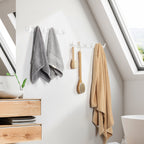Set of 6 White Adhesive Wall Hooks for Bathroom and Kitchen, Heavy Duty Rustic Style Towel and Coat Hangers, Simple Installation