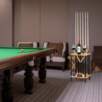 Premium Wooden Pool Cue Rack - Floor-Standing 6-Cue Holder with Accessory Tray, Natural Wood Finish