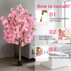 4FT Artificial Cherry Blossom Tree - Faux Pink Sakura Plant with Pot, Fake Flower Tree for Indoor Home, Living Room, Bedroom & Office Decor