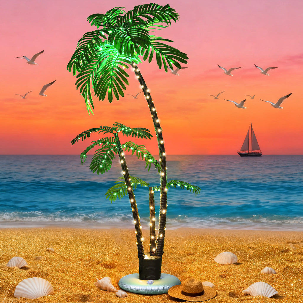 6FT Lighted Palm Tree - LED Artificial Faux Tree Lights for Outdoor Patio & Bar Decor w/ 8 Modes