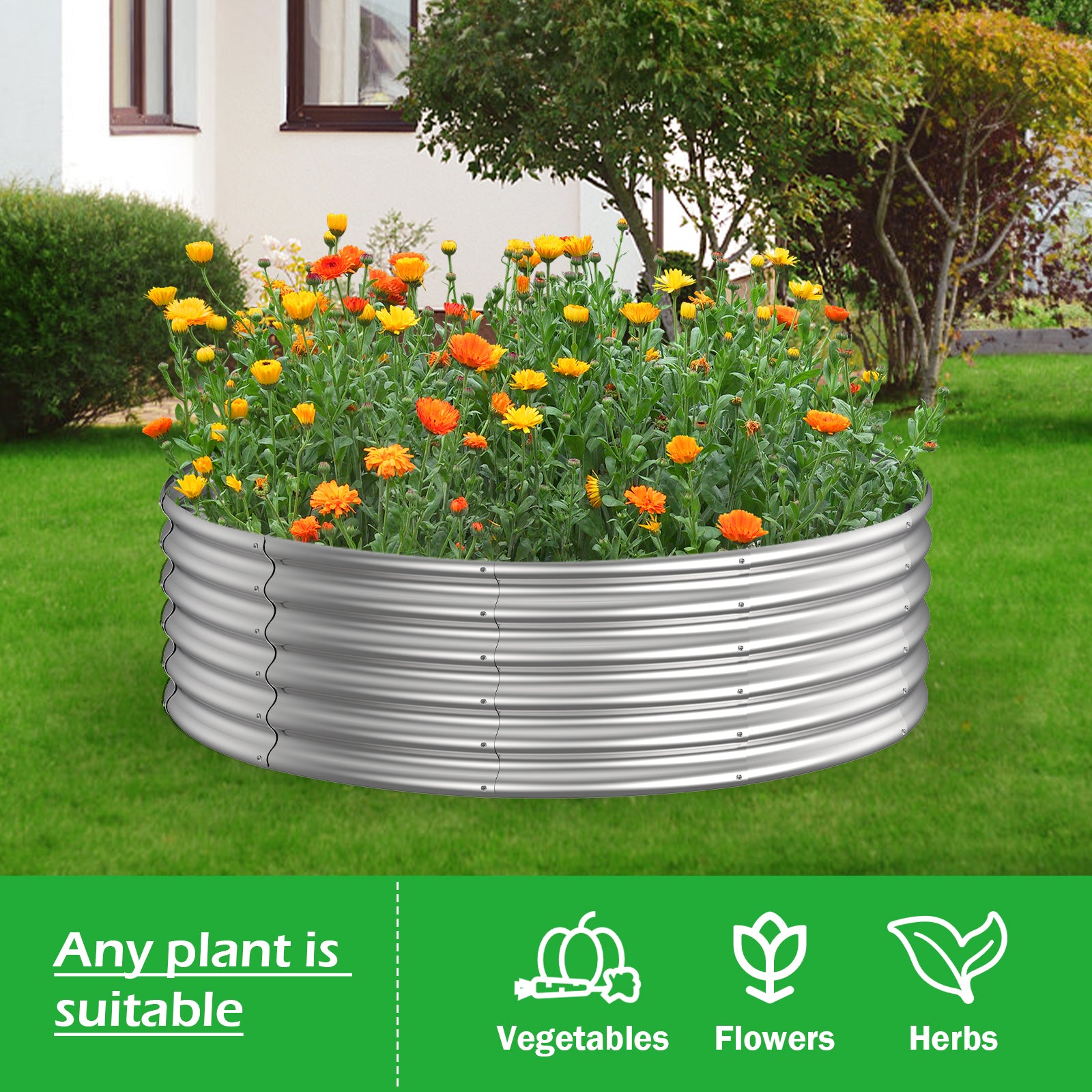 Large Round Galvanized Fire Pit Ring & Garden Planter