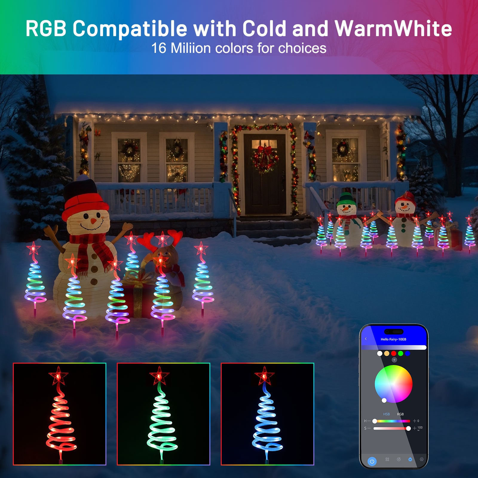 8 Pack Smart Christmas Pathway Lights Outdoor, RGBW App Control Landscape Lights, Sync to Music