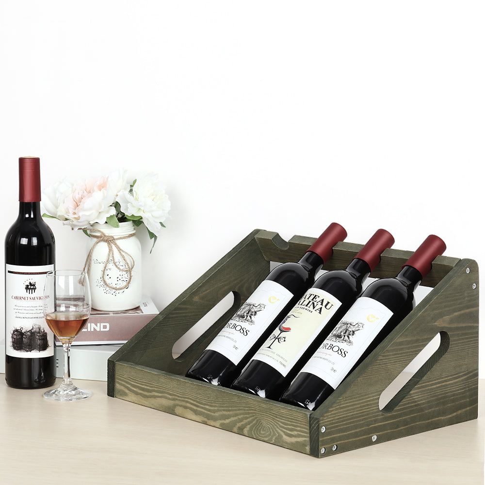 Olive Green Handcrafted Wood Wine Display - 4-Bottle Tabletop Storage Rack for Home Bars and Pantries