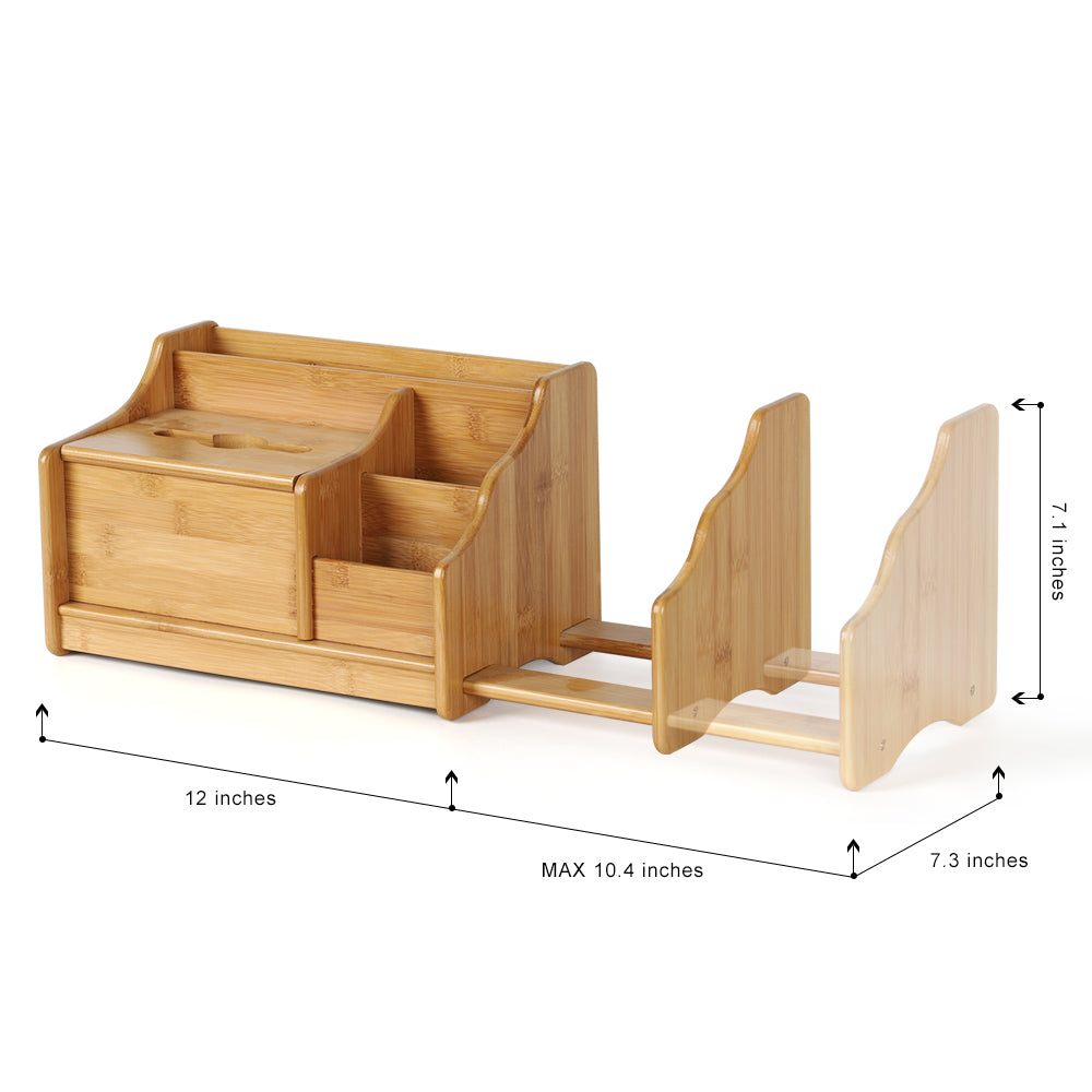 Expandable Bamboo Desk Organizer Tissue Box Pen Book Storage
