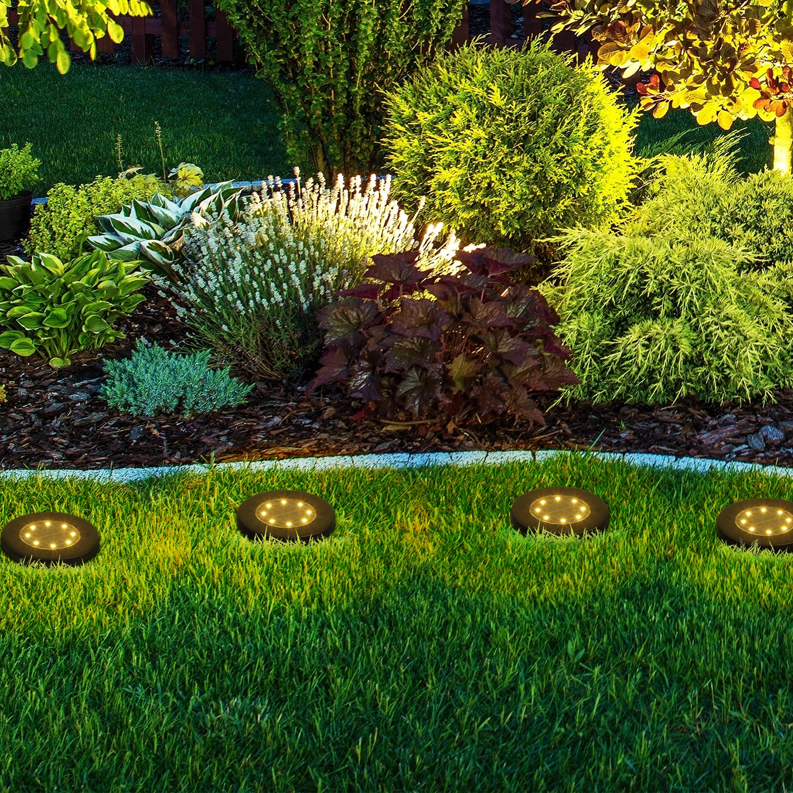 Flower Shaped 8‑LED Solar Ground Lights 8‑Pack, Waterproof Outdoor Buried Disk Lights
