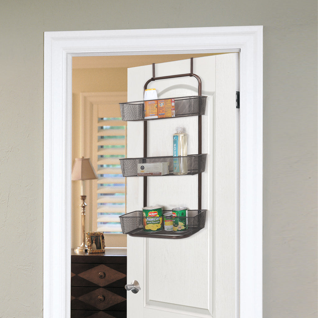 3-Tier Mesh Basket Floor Storage Rack - Multi-Purpose Bathroom & Kitchen Organizer with Handle, Bronze