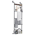 No-Drill Over-the-Door Towel Rack with Storage Basket and Hooks, Black Finish