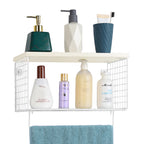 Wall-Mounted Rustic Floating Bathroom Shelves with Integrated Towel Bar and Storage Rack, Black Wood and Metal Over-Toilet Organizer for Kitchen or Bedroom