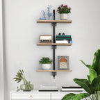 3-Tier Industrial Pipe Shelf, Wall-Mounted Floating Wood Bookshelf for Living Room & Kitchen