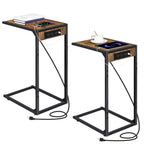 2-Pack C-Shaped Side Tables with Charging Station, USB & Power Outlet Sofa End Tables, Black