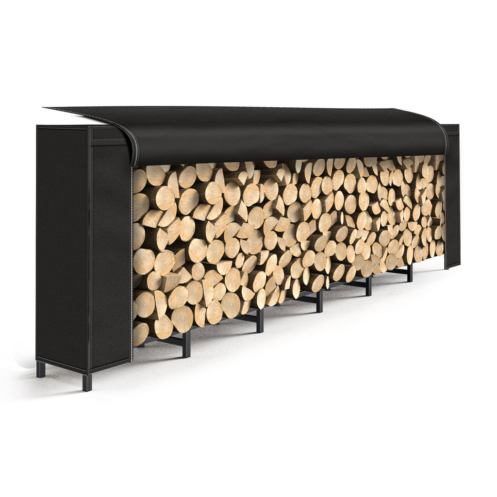 8ft All-Weather Firewood Gallery | Heavy-Duty Log Stacker with Waterproof Protective Cover