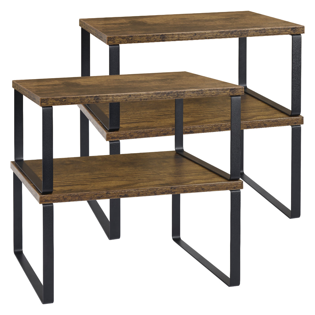 Two tiered storage desk. Seasoning display stand. Essential oil display stand. Stackable storage rack. Install 4 storage cabinets. Expandable counter rack. Suitable for kitchens and bathrooms.