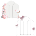 Set of 3 White Arch Backdrop Stands with Covers (7.3FT, 6FT, 6FT) - Metal Frame Kit for Events
