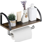 Farmhouse Paper Towel Holder with Shelf - Vintage Wall Mounted Under Cabinet Spice Rack