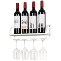 Rustic Wood Wine Rack with Glass Holder ¨C Farmhouse Wall-Mounted Storage Shelf for Kitchen, Pantry, or Bar, Space-Saving Display for Wine Bottles and Stemware, 17 Inch, Wine Bottle Holder