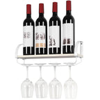 Rustic Wood Wine Rack with Glass Holder ¨C Farmhouse Wall-Mounted Storage Shelf for Kitchen, Pantry, or Bar, Space-Saving Display for Wine Bottles and Stemware, 17 Inch, Wine Bottle Holder